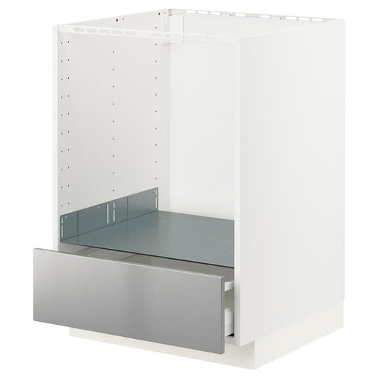 METOD / MAXIMERA - Base cabinet for oven with drawer, white/Vårsta stainless steel, 60x60 cm - best price from Maltashopper.com 89329881
