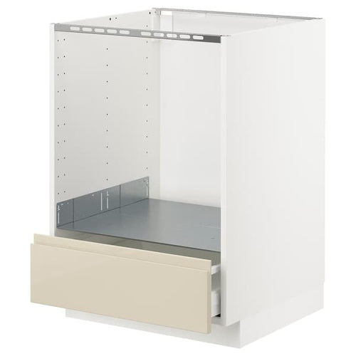 METOD / MAXIMERA - Base cabinet for oven with drawer, white/Voxtorp high-gloss light beige, 60x60 cm