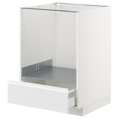 METOD / MAXIMERA - Base cabinet for oven with drawer, white/Voxtorp high-gloss/white, 60x60 cm
