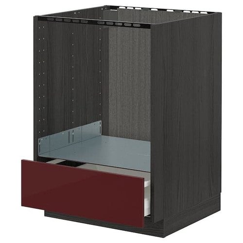 METOD / MAXIMERA - Base cabinet for oven with drawer, black Kallarp/high-gloss dark red-brown , 60x60 cm