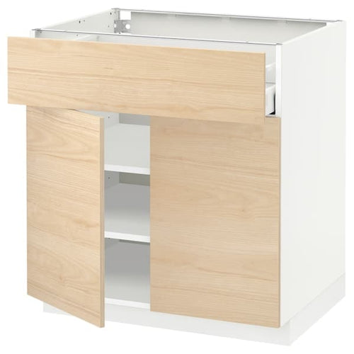 METOD / MAXIMERA - Base cabinet with drawer/2 doors, white/Askersund light ash effect, 80x60 cm