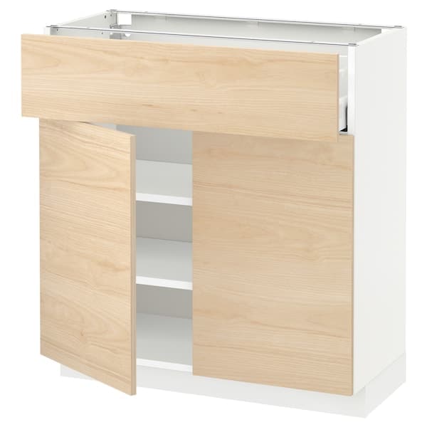 METOD / MAXIMERA - Base cabinet with drawer/2 doors, white/Askersund light ash effect, 80x37 cm - best price from Maltashopper.com 89466123