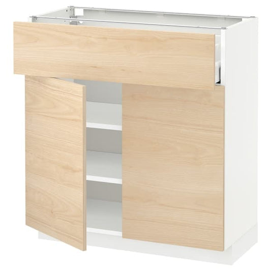 Ikea METOD / MAXIMERA - Base cabinet with drawer/2 doors, white/Askersund light ash effect, 80x37 cm