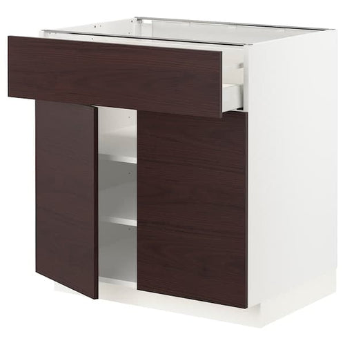 METOD / MAXIMERA - Base cabinet with drawer/2 doors, white Askersund/dark brown ash effect, 80x60 cm