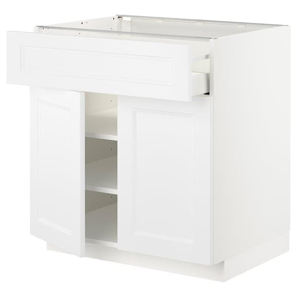 METOD / MAXIMERA - Base cabinet with drawer/2 doors, white/Axstad matt white, 80x60 cm