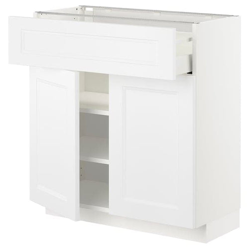 METOD / MAXIMERA - Base cabinet with drawer/2 doors, white/Axstad matt white, 80x37 cm
