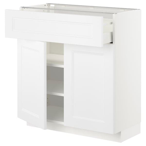 METOD / MAXIMERA - Base cabinet with drawer/2 doors, white/Axstad matt white, 80x37 cm