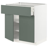 METOD / MAXIMERA - Base cabinet with drawer/2 doors, white/Bodarp grey-green, 80x60 cm - best price from Maltashopper.com 79468028