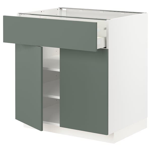 METOD / MAXIMERA - Base cabinet with drawer/2 doors, white/Bodarp grey-green