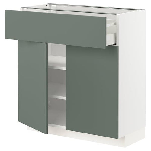 METOD / MAXIMERA - Base cabinet with drawer/2 doors, white/Bodarp grey-green, 80x37 cm