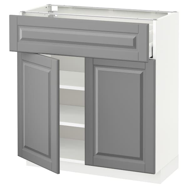 METOD / MAXIMERA - Base cabinet with drawer/2 doors, white/Bodbyn grey, 80x37 cm