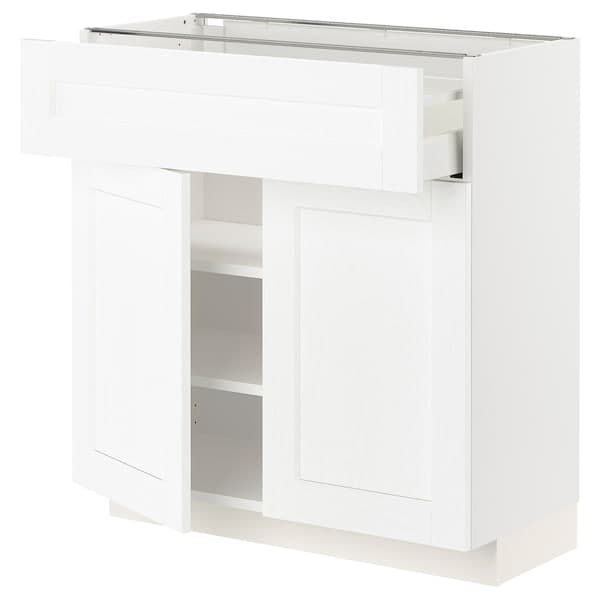 METOD / MAXIMERA - Base cabinet with drawer/2 doors, white Enköping/white wood effect, 80x37 cm - best price from Maltashopper.com 79473317