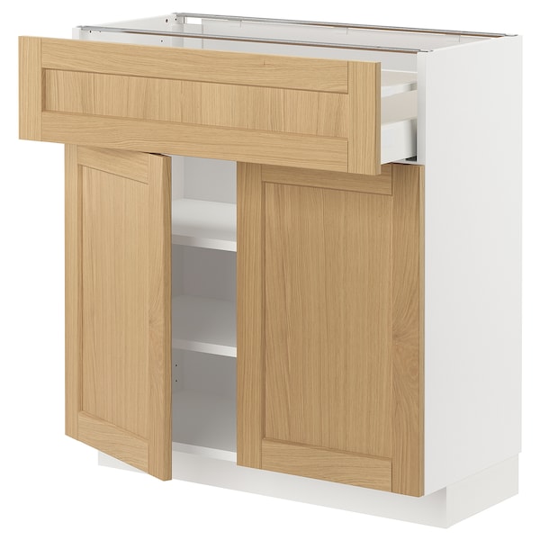 METOD / MAXIMERA - Base cabinet with drawer/2 doors, white/Forsbacka oak, 80x37 cm