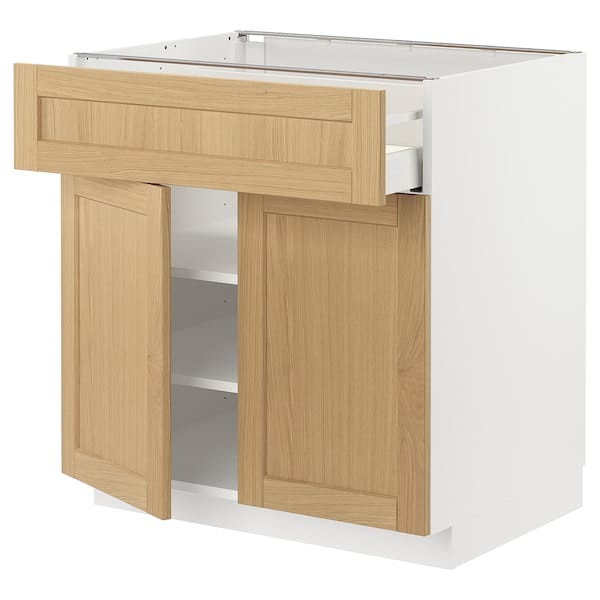 Ikea METOD / MAXIMERA - Base cabinet with drawer/2 doors, white/Forsbacka oak, 80x60 cm