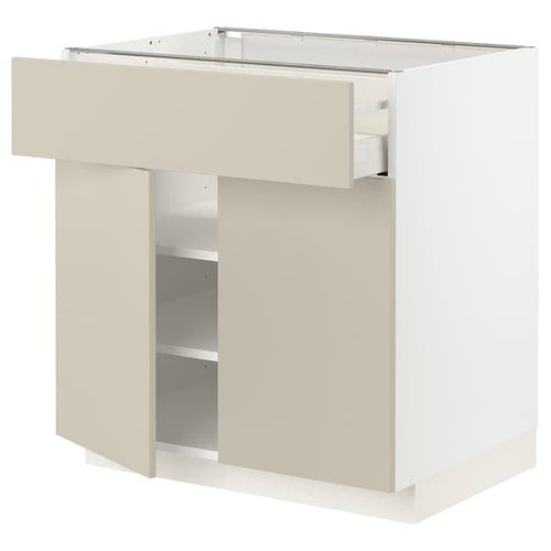 METOD / MAXIMERA - Base cabinet with drawer/2 doors, white/Havstorp beige, 80x60 cm