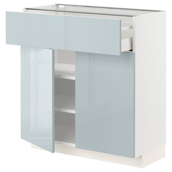 METOD / MAXIMERA - Base cabinet with drawer/2 doors, white/Kallarp light grey-blue, 80x37 cm - best price from Maltashopper.com 59479117