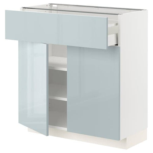 METOD / MAXIMERA - Base cabinet with drawer/2 doors, white/Kallarp light grey-blue, 80x37 cm