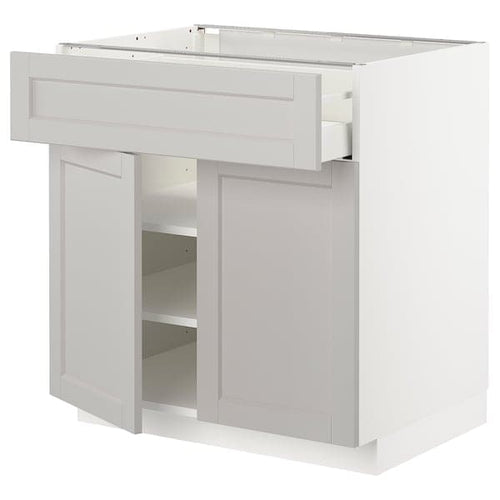 METOD / MAXIMERA - Base cabinet with drawer/2 doors, white/Lerhyttan light grey, 80x60 cm
