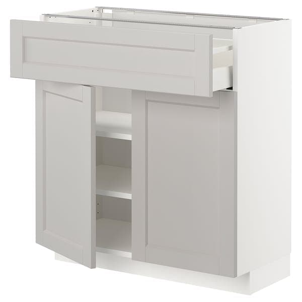 METOD / MAXIMERA - Base cabinet with drawer/2 doors, white/Lerhyttan light grey, 80x37 cm - best price from Maltashopper.com 59467911