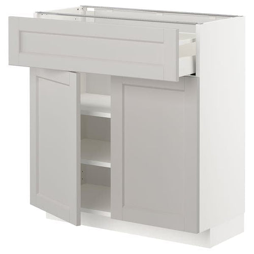 METOD / MAXIMERA - Base cabinet with drawer/2 doors, white/Lerhyttan light grey, 80x37 cm