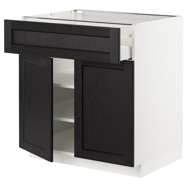 METOD / MAXIMERA - Base cabinet with drawer/2 doors, white/Lerhyttan black stained, 80x60 cm