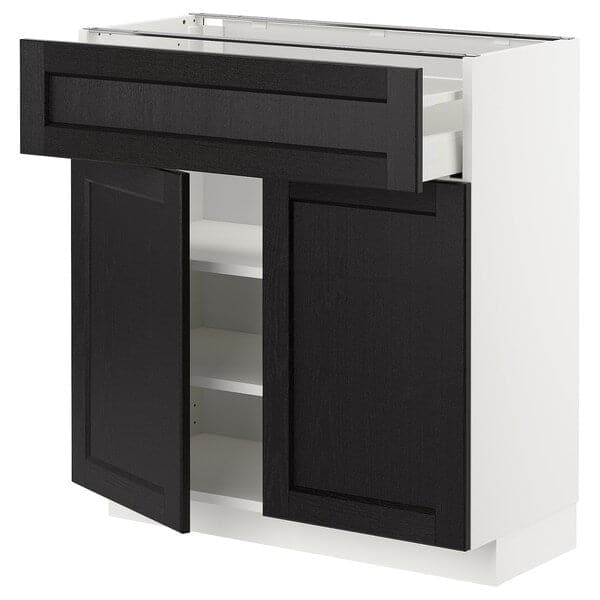 METOD / MAXIMERA - Base cabinet with drawer/2 doors, white/Lerhyttan black stained