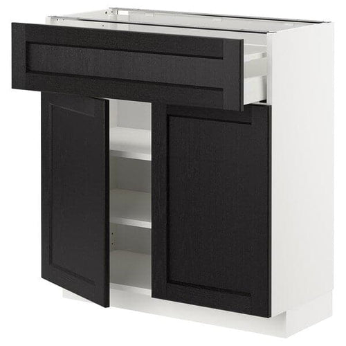 METOD / MAXIMERA - Base cabinet with drawer/2 doors, white/Lerhyttan black stained , 80x37 cm