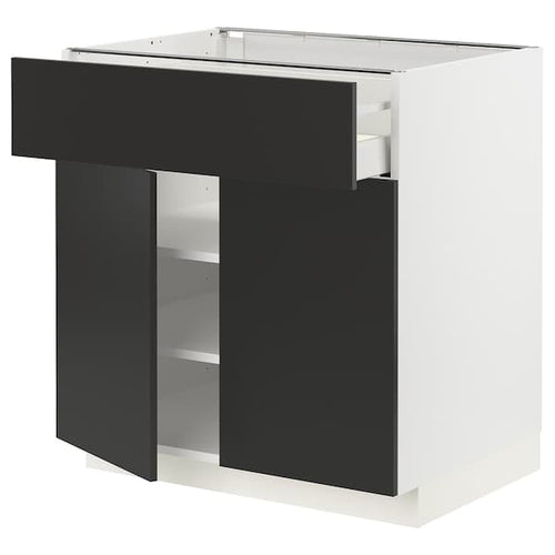METOD / MAXIMERA - Base cabinet with drawer/2 doors, white/Nickebo matt anthracite, 80x60 cm