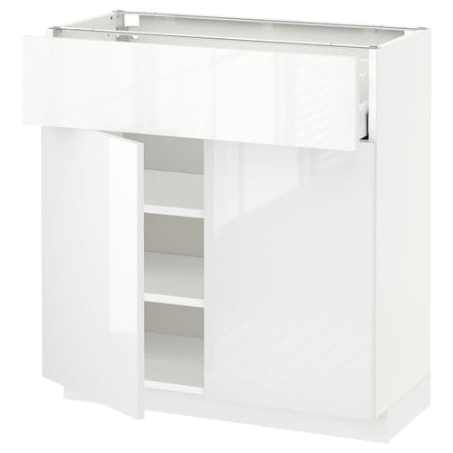METOD / MAXIMERA - Base cabinet with drawer/2 doors, white/Ringhult white, 80x37 cm