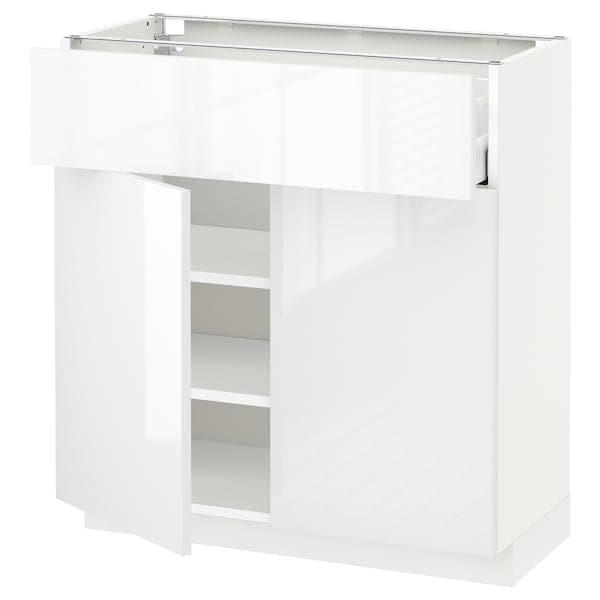 METOD / MAXIMERA - Base cabinet with drawer/2 doors, white/Ringhult white, 80x37 cm