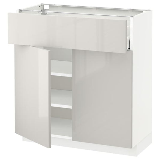 Ikea METOD / MAXIMERA - Base cabinet with drawer/2 doors, white/Ringhult light grey, 80x37 cm