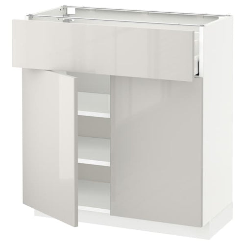 METOD / MAXIMERA - Base cabinet with drawer/2 doors, white/Ringhult light grey, 80x37 cm