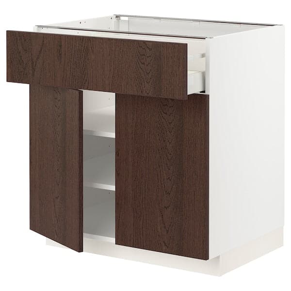 METOD / MAXIMERA - Base cabinet with drawer/2 doors, white/Sinarp brown , 80x60 cm - best price from Maltashopper.com 39468332