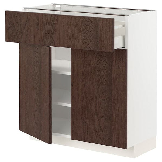 Ikea METOD / MAXIMERA - Base cabinet with drawer/2 doors, white/Sinarp brown , 80x37 cm
