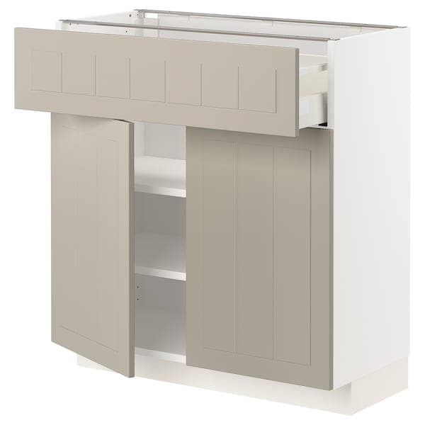 METOD / MAXIMERA - Base cabinet with drawer/2 doors, white/Stensund beige, 80x37 cm - best price from Maltashopper.com 49466257