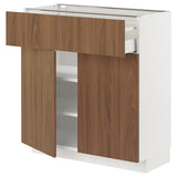 METOD / MAXIMERA base cabinet with drawer/2 doors, white/Tistorp brown walnut effect, 80x37 cm