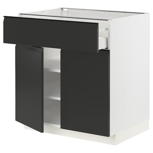 METOD / MAXIMERA - Base cabinet with drawer/2 doors, white/Upplöv matt anthracite , 80x60 cm