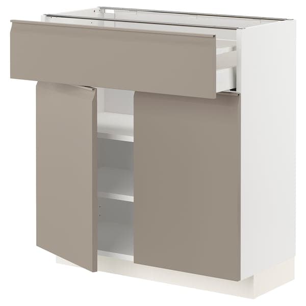 Ikea METOD / MAXIMERA - Base cabinet with drawer/2 doors, white/Upplöv matt dark beige , 80x37 cm