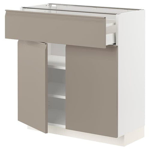 METOD / MAXIMERA - Base cabinet with drawer/2 doors, white/Upplöv matt dark beige , 80x37 cm
