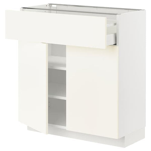 METOD / MAXIMERA - Base cabinet with drawer/2 doors, white/Vallstena white, 80x37 cm