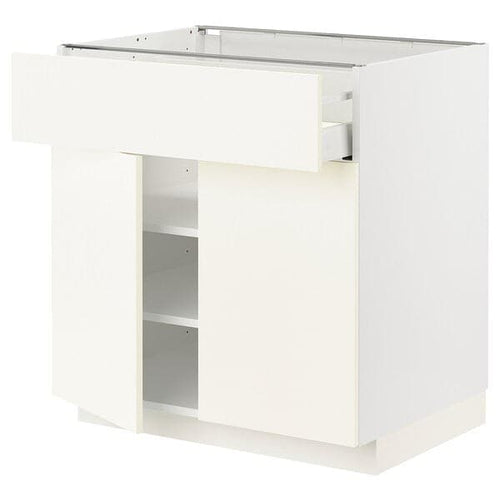 METOD / MAXIMERA - Base cabinet with drawer/2 doors, white/Vallstena white, 80x60 cm