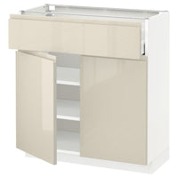 METOD / MAXIMERA - Base cabinet with drawer/2 doors, white/Voxtorp high-gloss light beige, 80x37 cm - best price from Maltashopper.com 99459358