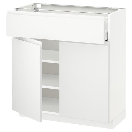 METOD / MAXIMERA - Base cabinet with drawer/2 doors, white/Voxtorp matt white, 80x37 cm - best price from Maltashopper.com 39468006