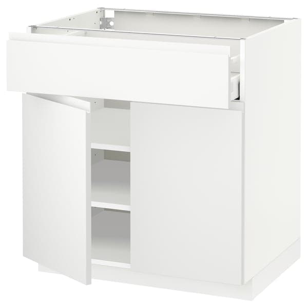 METOD / MAXIMERA - Base cabinet with drawer/2 doors, white/Voxtorp matt white, 80x60 cm