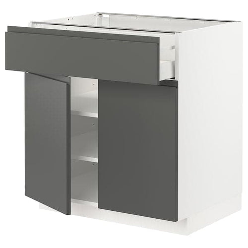 METOD / MAXIMERA - Base cabinet with drawer/2 doors, white/Voxtorp dark grey, 80x60 cm