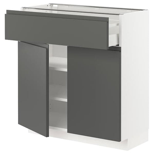 METOD / MAXIMERA - Base cabinet with drawer/2 doors, white/Voxtorp dark grey, 80x37 cm