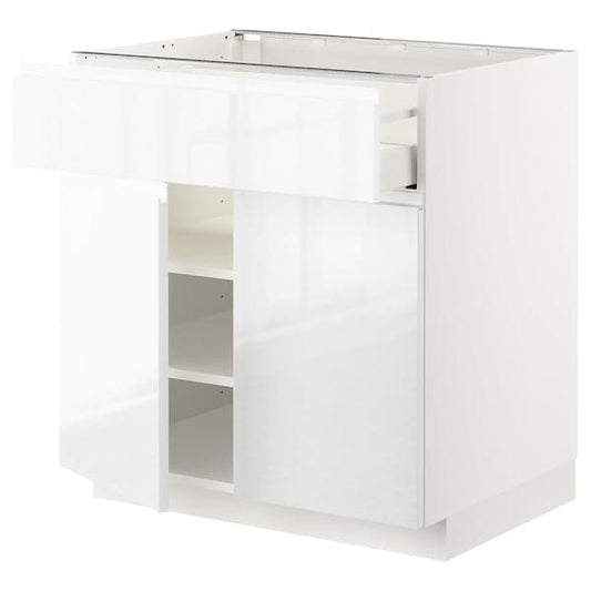 METOD / MAXIMERA - Base cabinet with drawer/2 doors, white/Voxtorp high-gloss/white, 80x60 cm - best price from Maltashopper.com 39455508