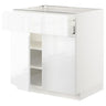 METOD / MAXIMERA base cabinet with drawer/2 doors, white/Voxtorp high-gloss/white, 80x60 cm