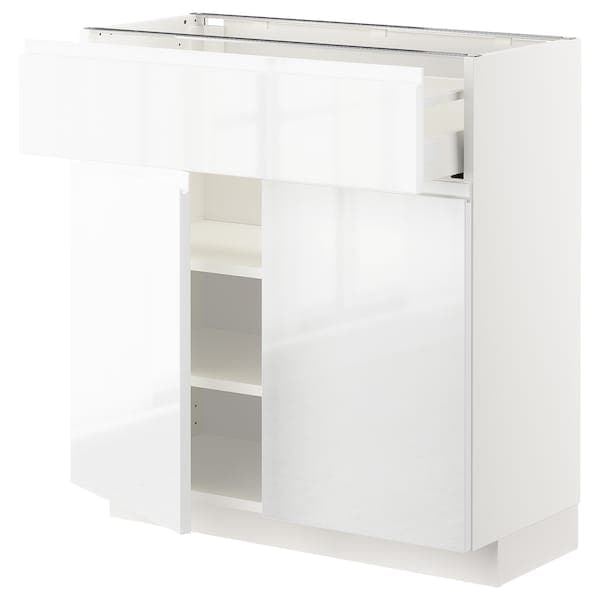 METOD / MAXIMERA - Base cabinet with drawer/2 doors, white/Voxtorp high-gloss/white, 80x37 cm - best price from Maltashopper.com 29466102