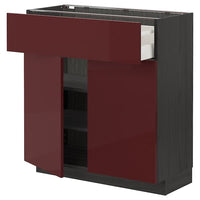 METOD / MAXIMERA - Base cabinet with drawer/2 doors, black Kallarp/high-gloss dark red-brown , 80x37 cm - best price from Maltashopper.com 89454889